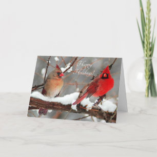 Tarjeta Festiva cardenales machos y hembras