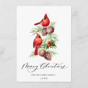 Tarjeta Festiva Cardenales rojos Holly Berry Navidades saludan