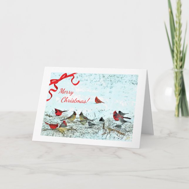 Tarjeta Festiva Cardenales Rojos, Símbolo de Navidades (Anverso)