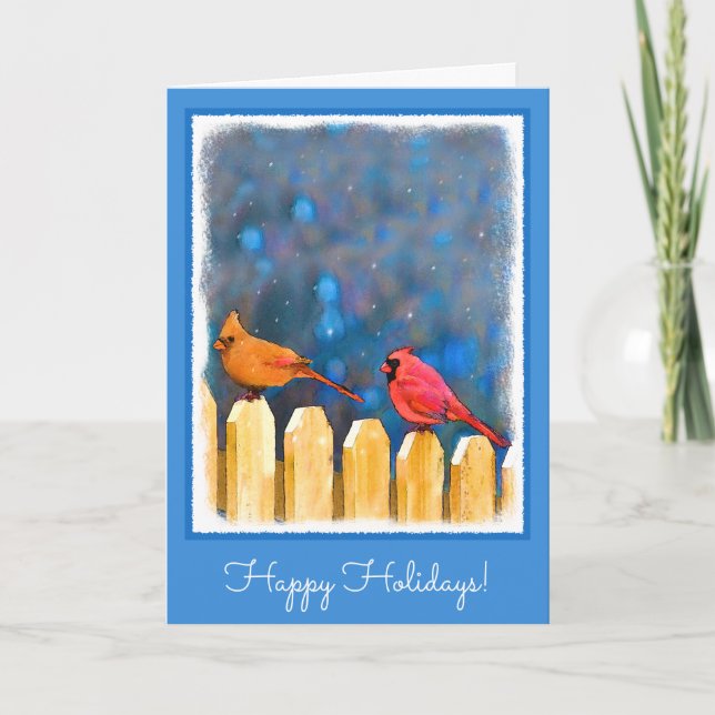 Tarjeta Festiva Cardenales sobre la pintura de la cerca - Arte ori (Anverso)
