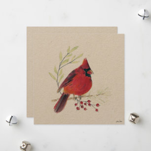 Tarjeta Festiva Cardinal de vacaciones Berries Art