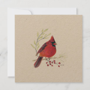 Tarjeta Festiva Cardinal de vacaciones Berries Art