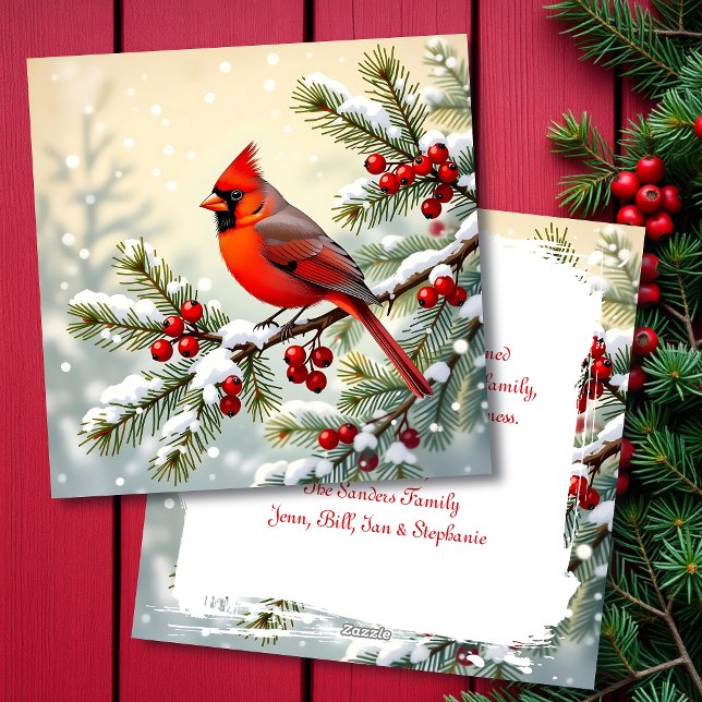Tarjeta Festiva Cardinal on a Snowy Branch Personalized Christmas (Subido por el creador)