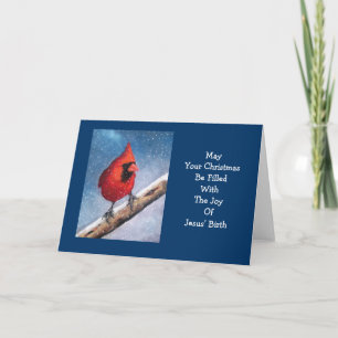 TARJETA FESTIVA CARDINAL ROJO: PÁJARO: NIEVE: ARTE