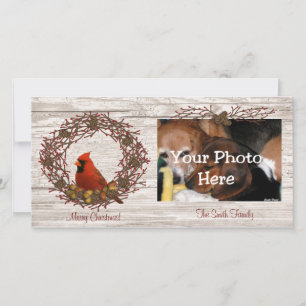 Tarjeta Festiva Cardinal Wreath Photo Card