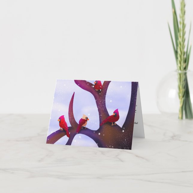 Tarjeta Festiva Cardinals Perched On A Tree Christmas Holiday Card (Anverso)