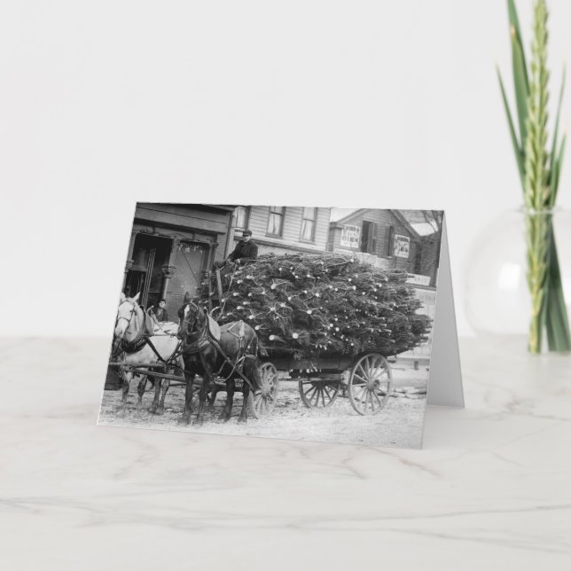 Tarjeta Festiva Carga de árboles de navidad, 1910 (Anverso)