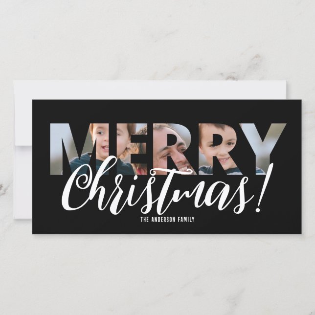 Tarjeta Festiva Cargar foto en Navidades en blanco y negro de text (Anverso)