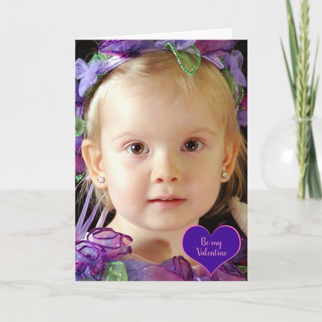 Tarjeta Festiva Cargar tu foto | rosa, corazón violeta (Anverso)