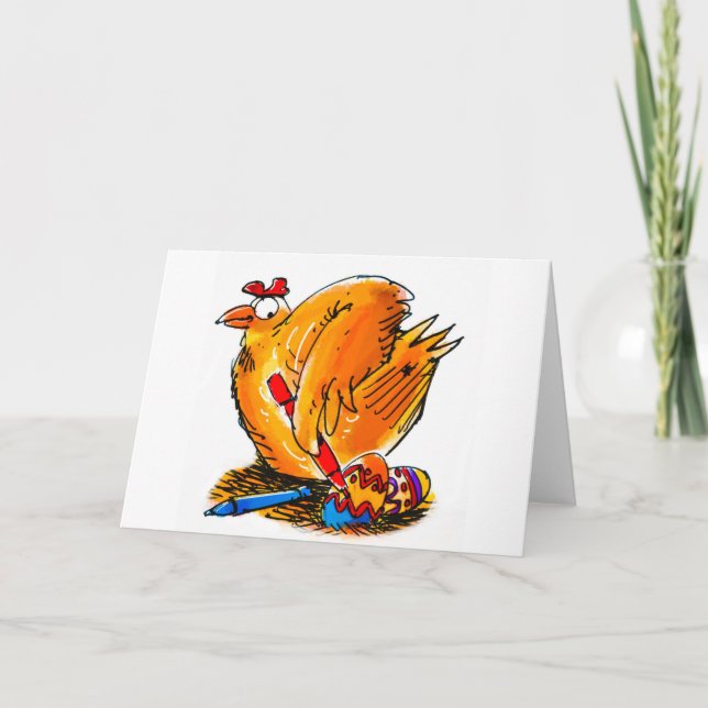Tarjeta Festiva caricatura de huevo de pascua pinta de pollo sus p (Anverso)