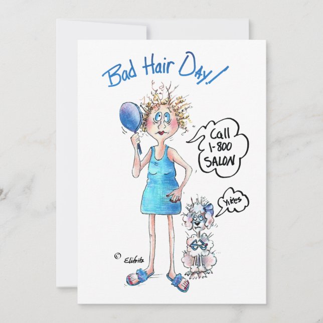 Tarjeta Festiva Caricatura de Lady con el cabello malo y dicho gra (Anverso)