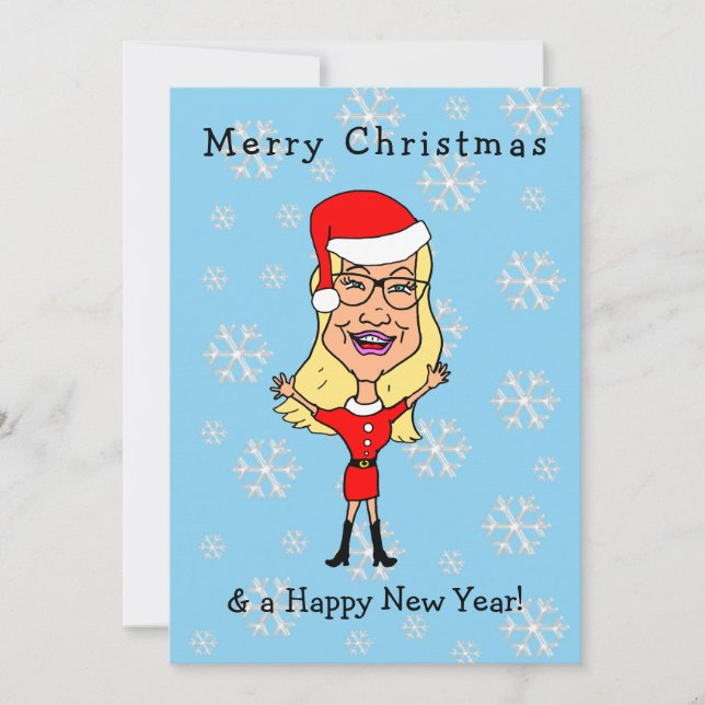 Tarjeta Festiva Caricatura Santa Chica Blonde Navidades felices (Anverso)
