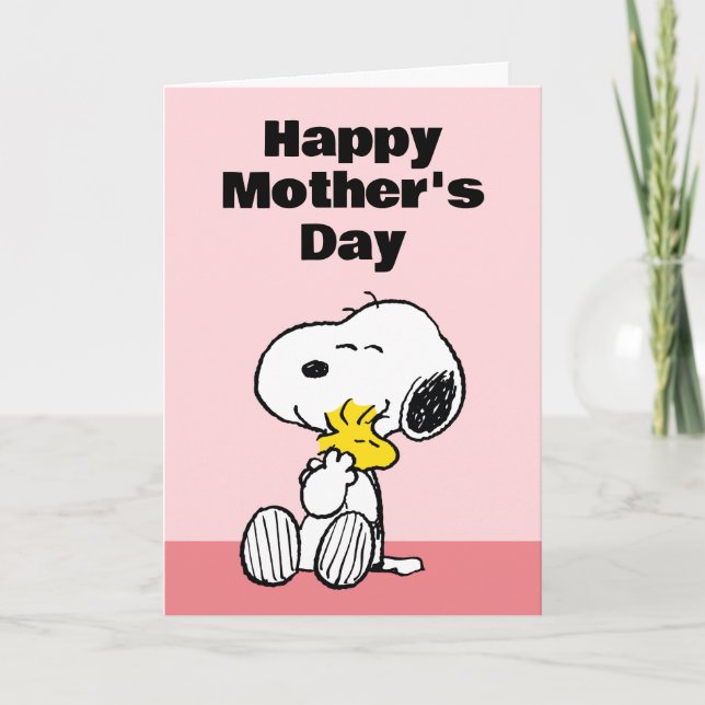 Tarjeta Festiva Cariñoso Abrazo del Día de la Madre de Peanuts (Anverso)