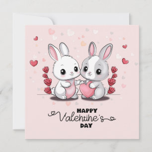 Tarjeta Festiva Cariñosos Corazones de Amantes de Conejos de Dibuj