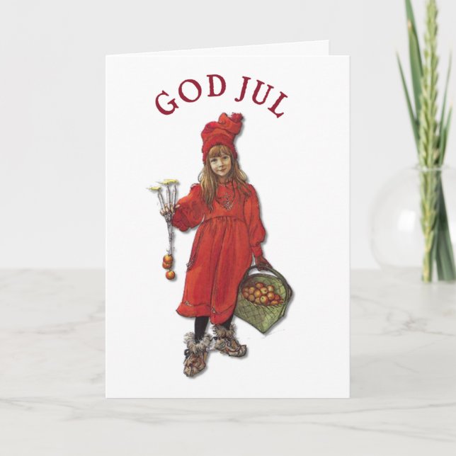 Tarjeta Festiva Carl Larsson Art Brita Te Desea Dios Jul (Anverso)