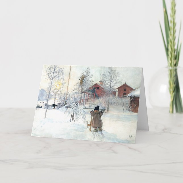 Tarjeta Festiva Carl Larsson Personalizado Navidades Card Snowy Sc (Anverso)