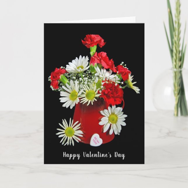 Tarjeta Festiva Carnation y Daisy Valentine Bouquet's (Anverso)