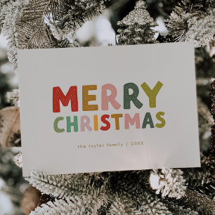 Tarjeta Festiva CAROL Cream Gold Cute Family Diversión Feliz Navid