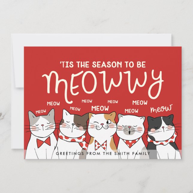Tarjeta Festiva Carol gracioso de los gatos | Saludo de vacaciones (Anverso)