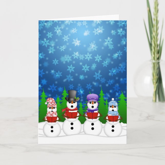 Tarjeta Festiva Carolero del cuarteto de Snowman canta Poster noct (Anverso)