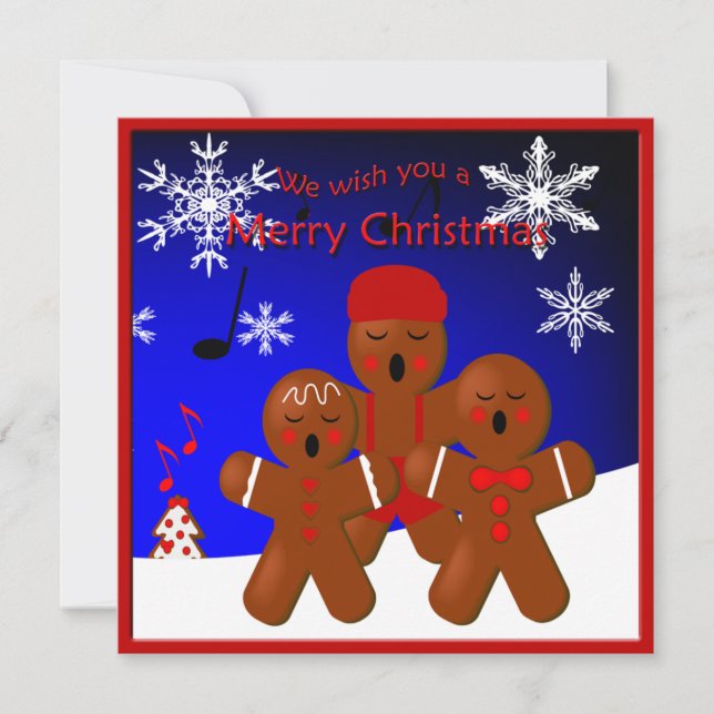 Tarjeta Festiva Caroleros de pan de jengibre Feliz saludo de Navid (Anverso)