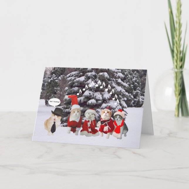 Tarjeta Festiva Caroleros gatos divertidos (Anverso)