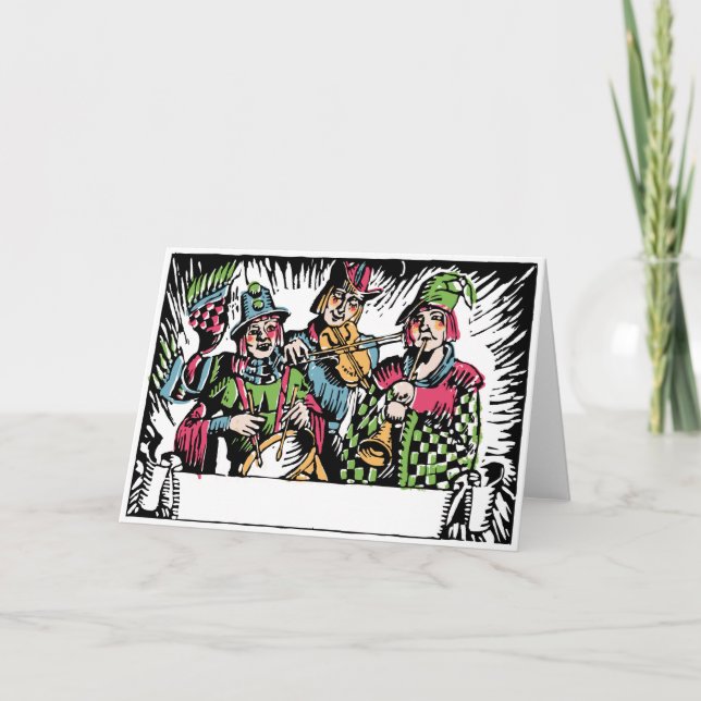 Tarjeta Festiva Carolers del músico de la calle del grabar en (Anverso)