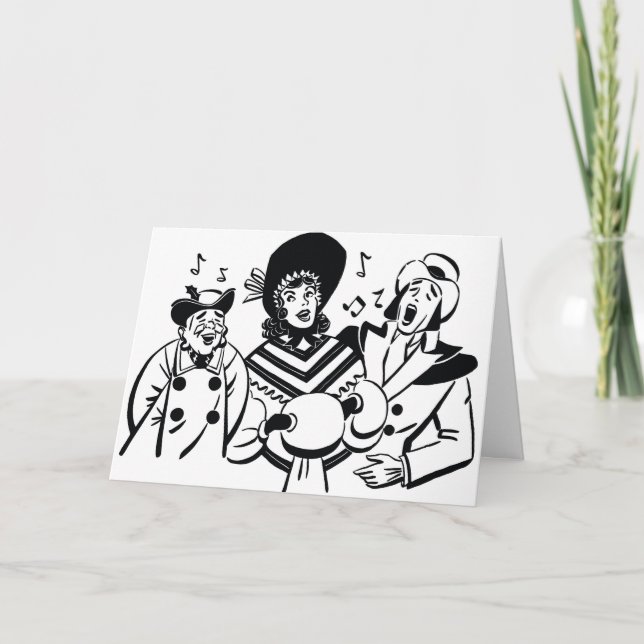 TARJETA FESTIVA CAROLERS ENVIANDO DESEOS DE VACACIONES A "TI" (Anverso)