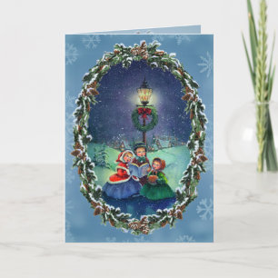 Tarjeta Festiva CAROLERS, LÁMPARA y GUIRNALDA de SHARON SHARPE