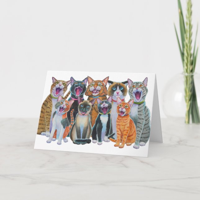 Tarjeta Festiva Caroling Cats (Anverso)