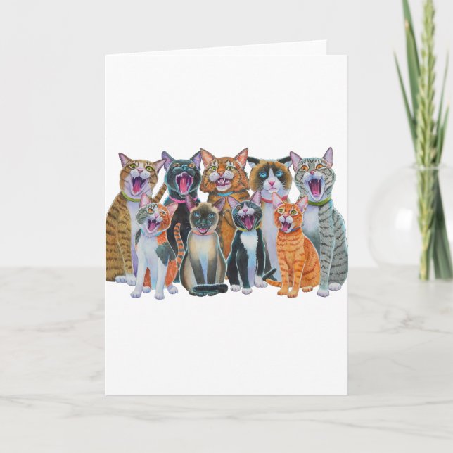 Tarjeta Festiva Caroling Cats (Anverso)