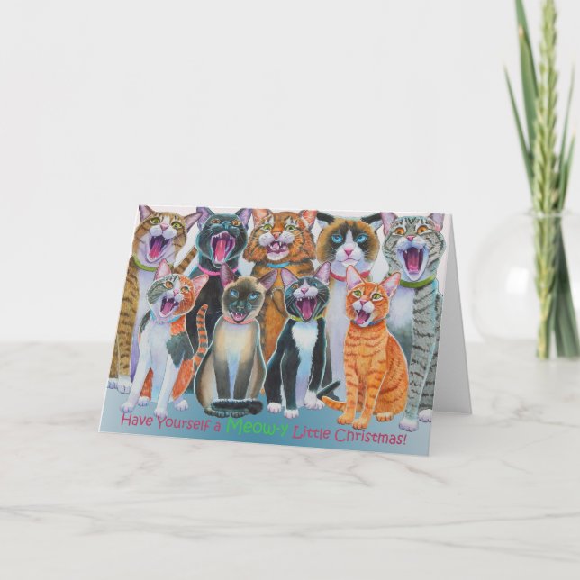Tarjeta Festiva Caroling Cats (Anverso)