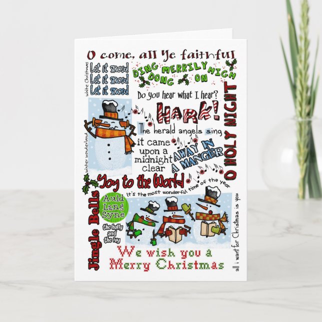 Tarjeta Festiva Caroling Snowmen (Anverso)