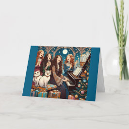 Tarjeta Festiva Carols and Cats Around the Piano Chritmas Card
