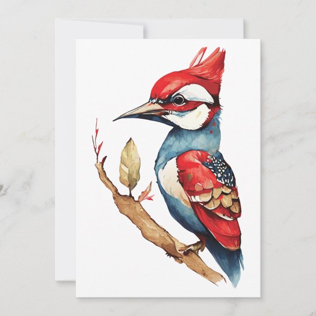 Tarjeta Festiva Carpintero rojo y azul (Anverso)