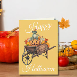 Tarjeta Festiva Carretilla de Calabaza Fantástica de Rana Hallowee