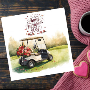 Tarjeta Festiva Carro de golf con rosas rojas sobre césped verde S