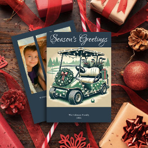 Tarjeta Festiva Carro de golf decorado ・ Foto azul de la marina