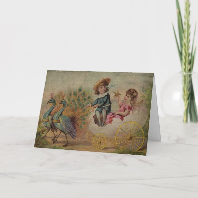 Tarjeta Festiva Carro de la cáscara de huevo de Pascua dibujado (Anverso)