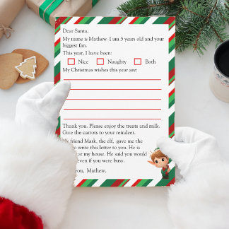 Tarjeta Festiva Carta a Santa Claus de los niños | Lista de deseos