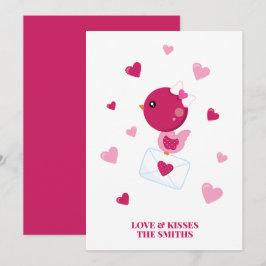 Tarjeta Festiva Carta de amor pájaro corazones rosados San Valentí