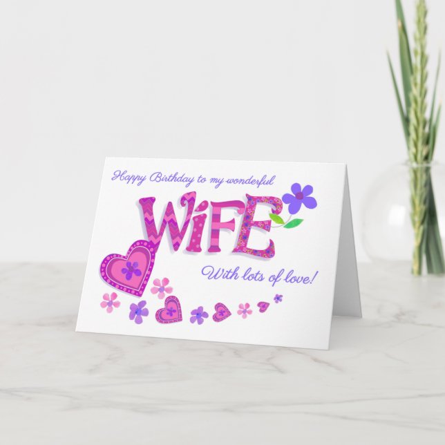 Tarjeta Festiva Carta de arte de palabras de cumpleaños de esposa  (Anverso)