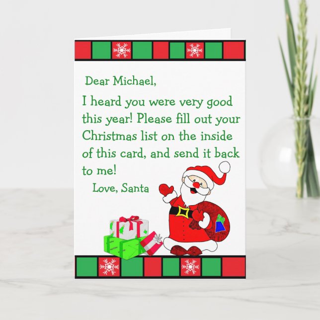 Tarjeta Festiva Carta de deseo de navidades de Santa Claus (hombre (Anverso)