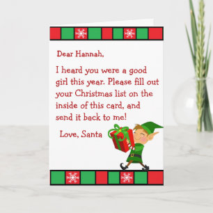 Tarjeta Festiva Carta de deseo de navidades de Santa Claus (mujer)