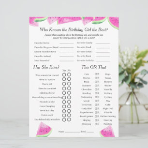 Tarjeta Festiva Carta de juego Trivia Trio de cumpleaños de sandía