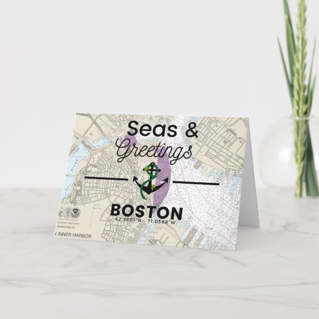 Tarjeta Festiva Carta de Mares y Saludos - Boston (Anverso)