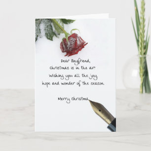 Tarjeta Festiva Carta de navidades de novio en papel rosa de nieve