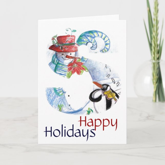 Tarjeta Festiva CARTA DE navidades, MONOGRAMA SERENNADO DE PENGUIN (Anverso)