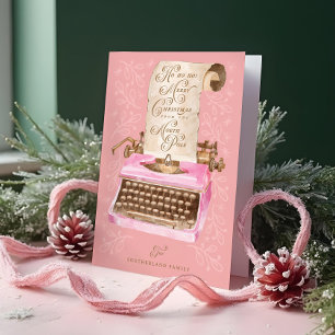Tarjeta Festiva Carta de Santa en Máquina de Escribir Retro Rosa F