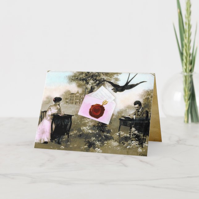 TARJETA FESTIVA CARTA DE VALENTINA ROMÁNTICA, MONOGRAMA DE SELLO D (Anverso)